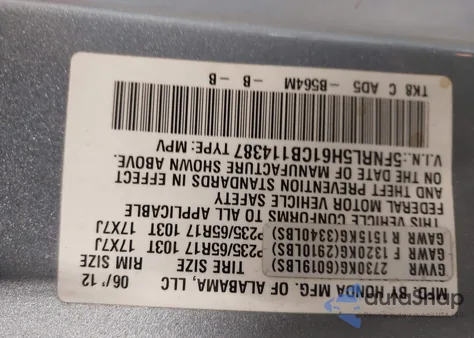 2012 Honda Odyssey Ex-L z USA, uszkodzony, nr VIN 5FNRL5H61CB114387